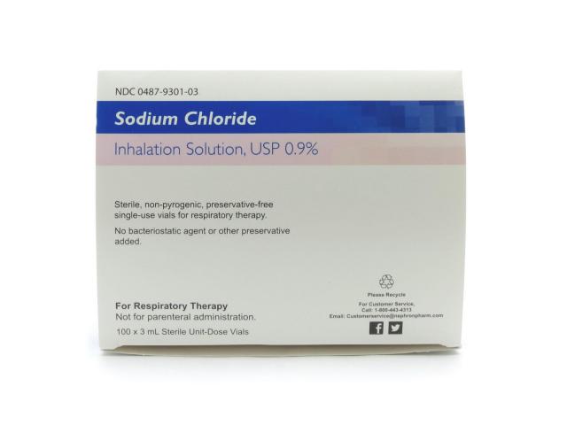 Sodium Chloride, 0.9%, for Inhalation, SDV, 3mL, 100 Vial/Tray