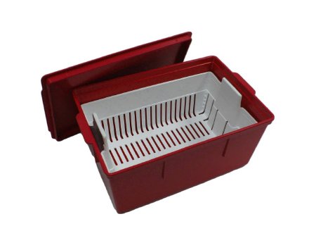 Soaking / Transfer Tray 10 L X 7 W X 6 D Inch, Small, Opaque White With Red Bio Hazard Label, Solid 