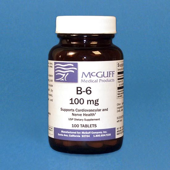 Vitamin B-6, 100mg, 100 Tablets/Bottle
