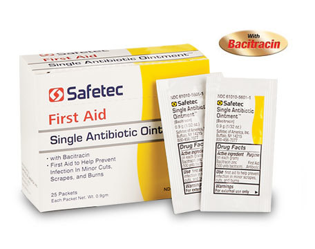 Safetec Single Antibiotic Ointment with Bacitracin # 53305 - Single Antibiotic (Bacitracin) .9gram 25ct box 36 bxs per cs