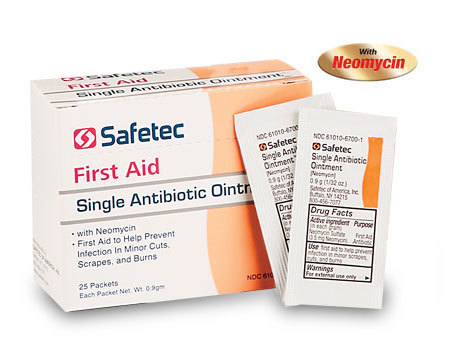 Safetec Single Antibiotic Ointment with Neomycin # 53605 - Single Antibiotic (Neomycin) .9 gram pouch 25 ct box 36 boxes /cs