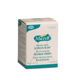 GOJO Micrell Antibacterial Lotion Soap # 9757-12 - Traditional Bag-in-Box, 800mL, 12/cs