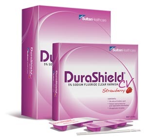 参比制剂,进口原料药,医药原料药 Sultan Durashield Cv Clear 5% Sodium Fluoride Varnish # 31104 - Fluoride Varnish, .4mL Unit Dose, Strawberry, Includes: 50 Ultrabrush 2.0, 50/bx